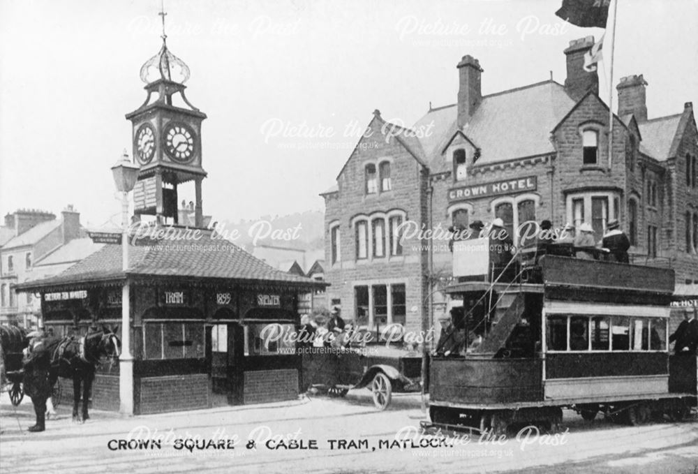 Tram and Shelter, Crown Square, Matlock, c 1900s