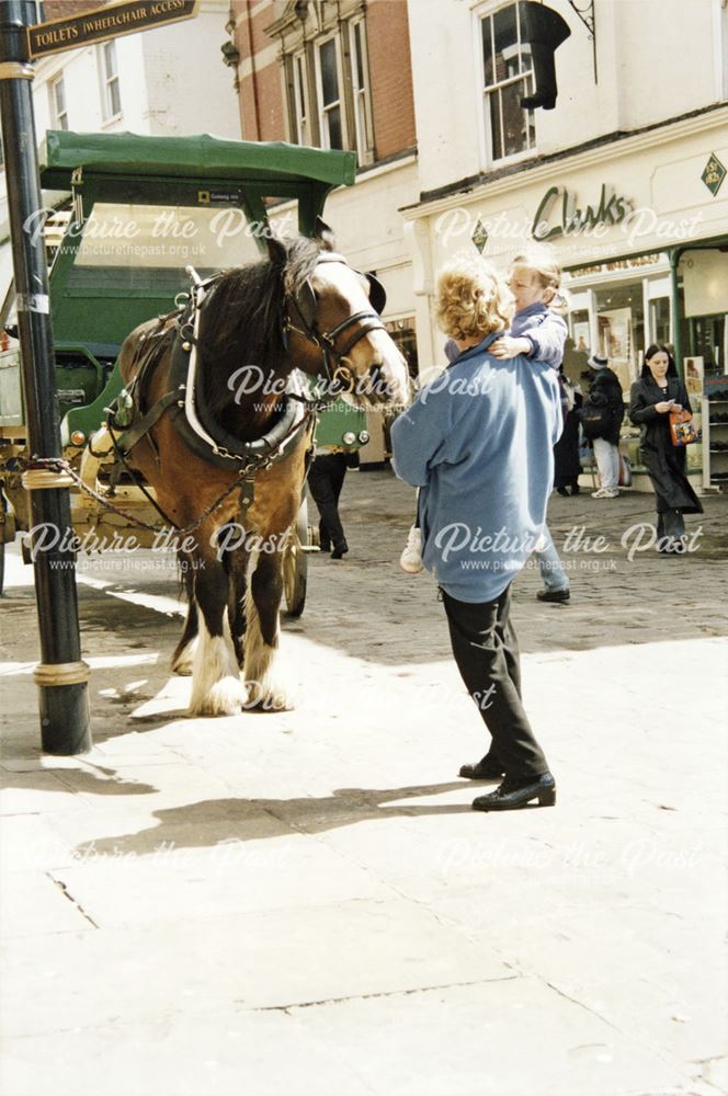 Corporation Horse and Cart collecting rubbish, The Market Square, Chesterfield, c 2000