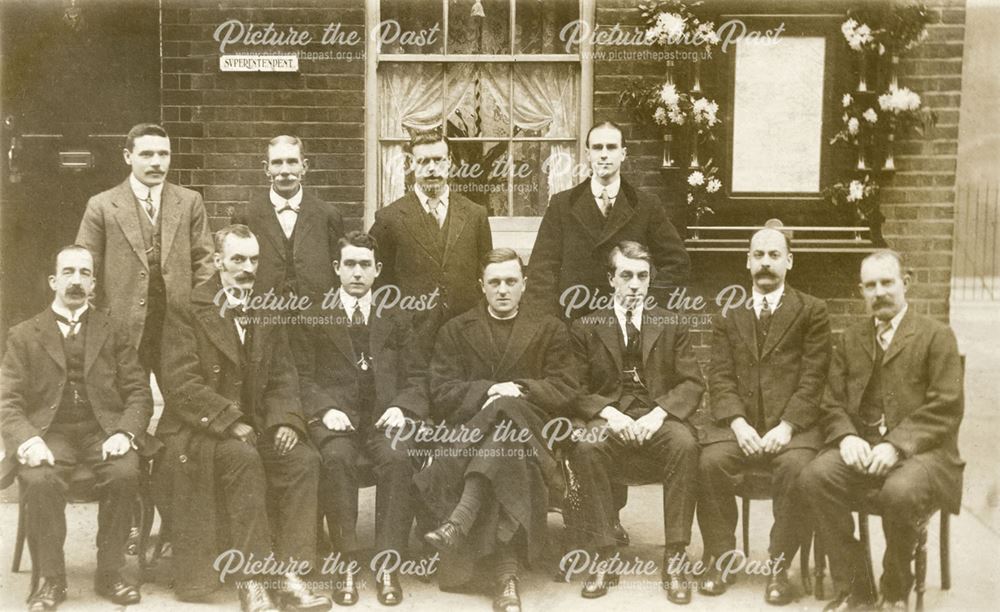 Group of Church Men (?) With the Minster, Bridgemont, Whaley Bridge, c 1910s