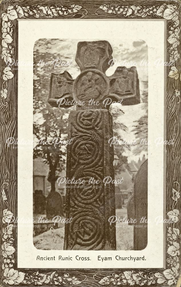 Runic Cross in St. Lawrence's Churchyard, Church Street, Eyam, c 1900s