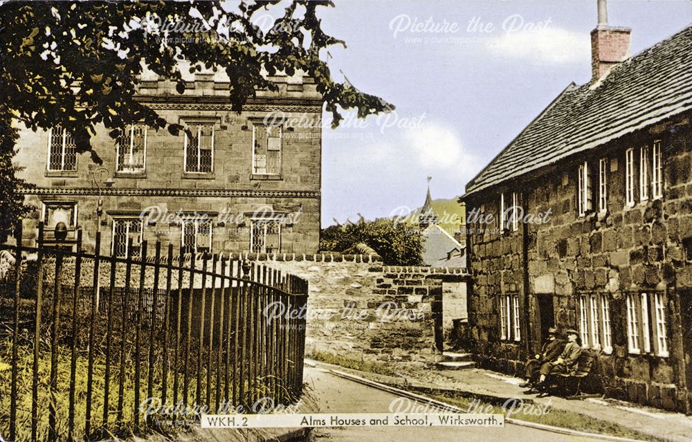 School and Almshouses, Church Walk, Wirksworth, c 1910s?