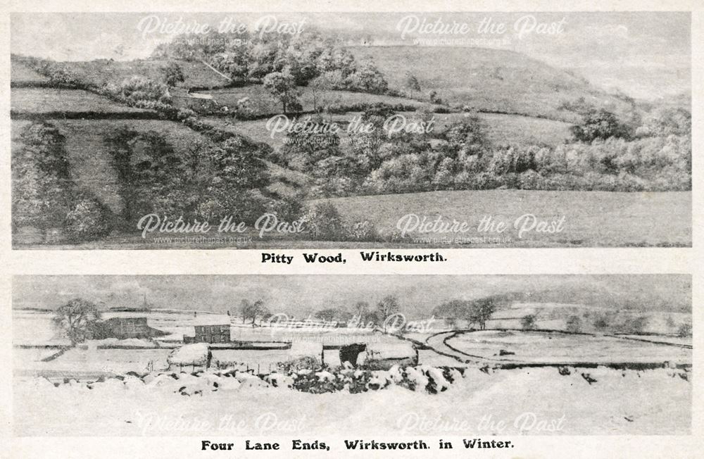 Two views; Pitty Wood, Wirksworth and Four Lane Ends in winter, Wirksworth, c 1910s?