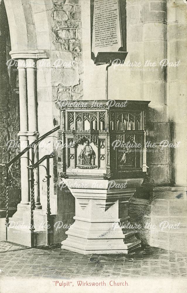 Pulpit, St. Mary's Church, Church Street, Wirksworth, c 1910s