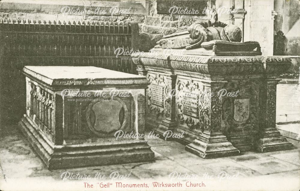 Tombs of Ralph and Anthony Gell inside St Mary's Church, Wirksworth, 1907