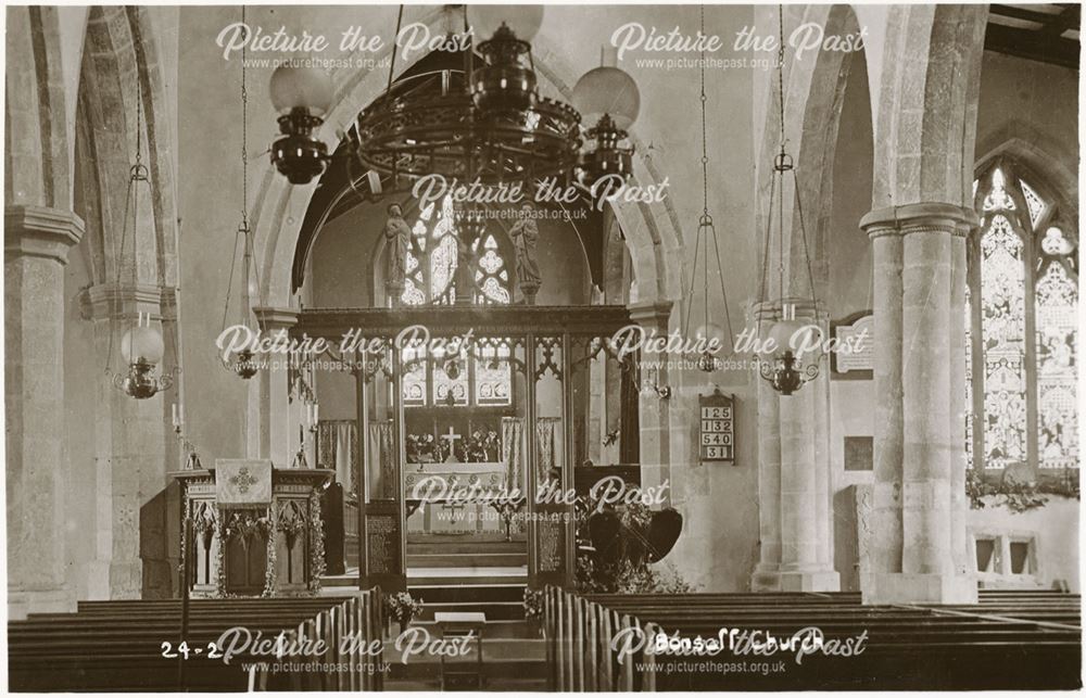 Interior of St James' Church, Bonsall, c 1920s