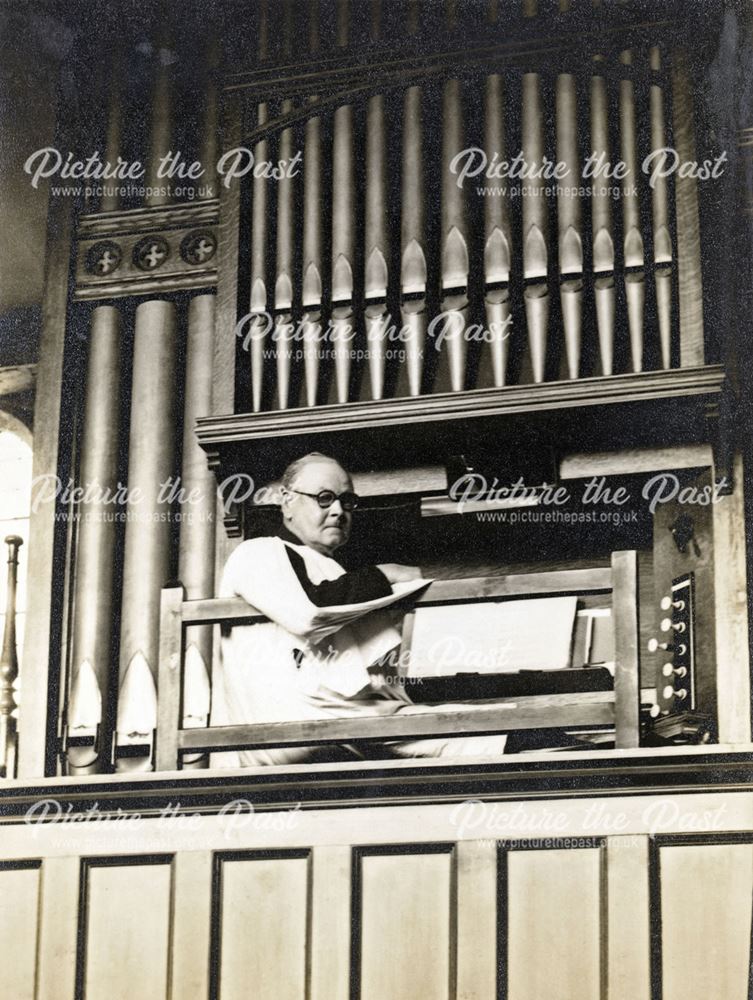 James Henry Roberts at Organ in St. Mary's Church, Denby, 1956