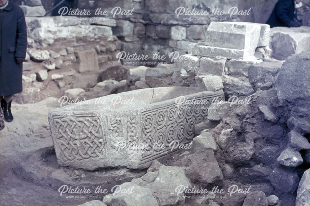 Sarcophagus during Demolition of St Alkmund's Church, Derby, c 1965