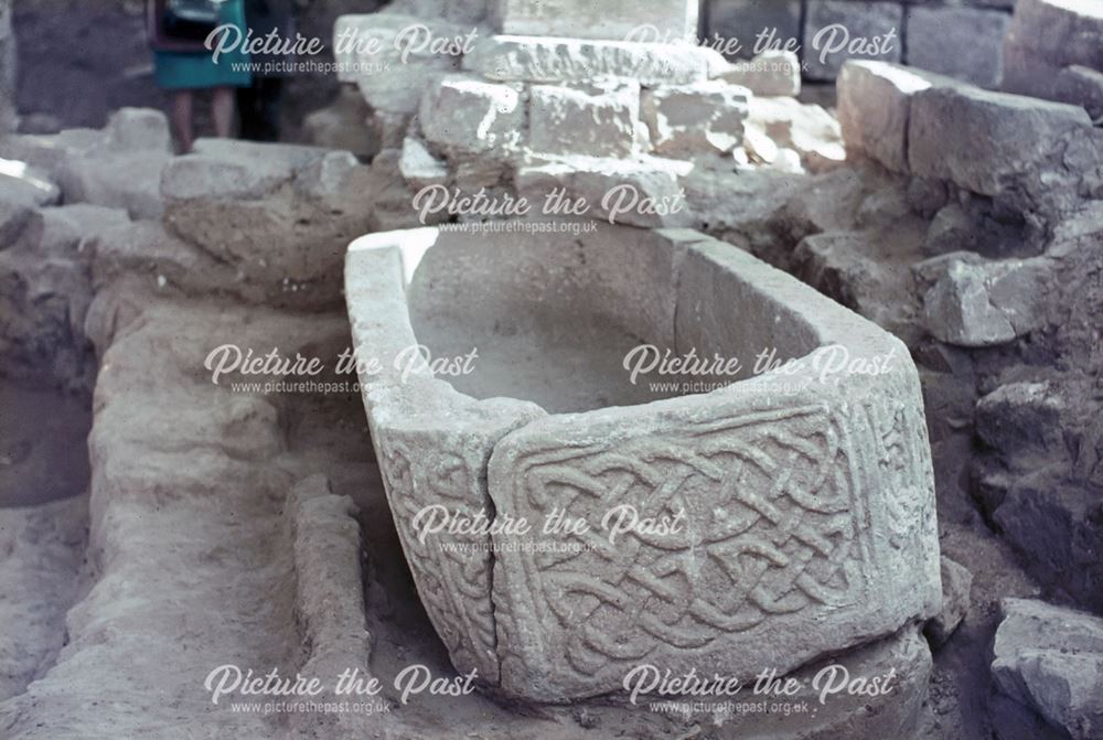 Sarcophagus during Demolition of St Alkmund's Church, Derby, c 1965