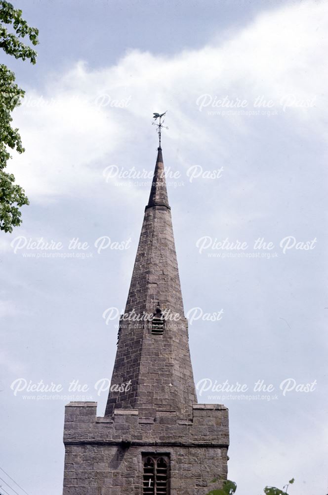 Locust on St John the Baptist's Church, Chelmorton, Buxton, c 1980s