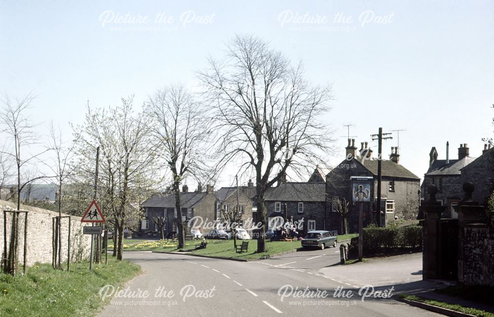 Village of Great Longstone showing the village cross, Bakewell, 1976