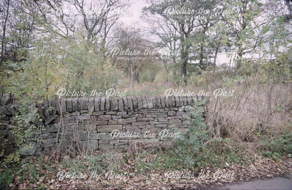 Wall above Stodhart Tunnel on the Peak Forest Tramroad?, Chapel Milton, c 1980s