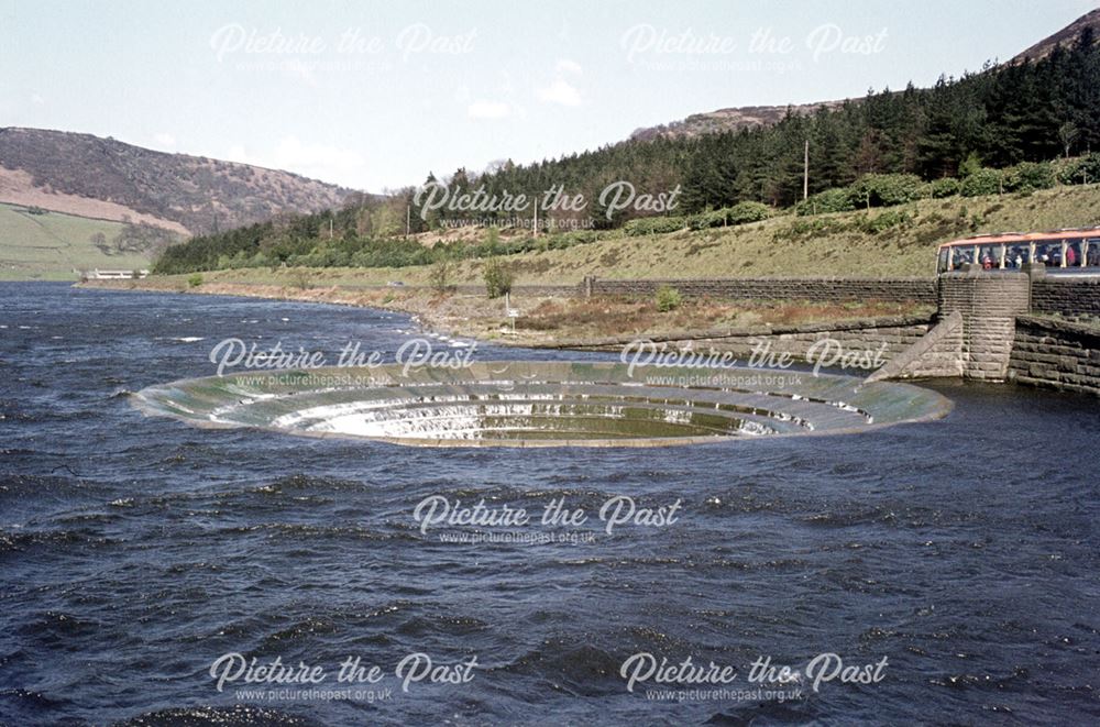 Weir near the dam on Ladybower reservoir, Bamford, c 1980s