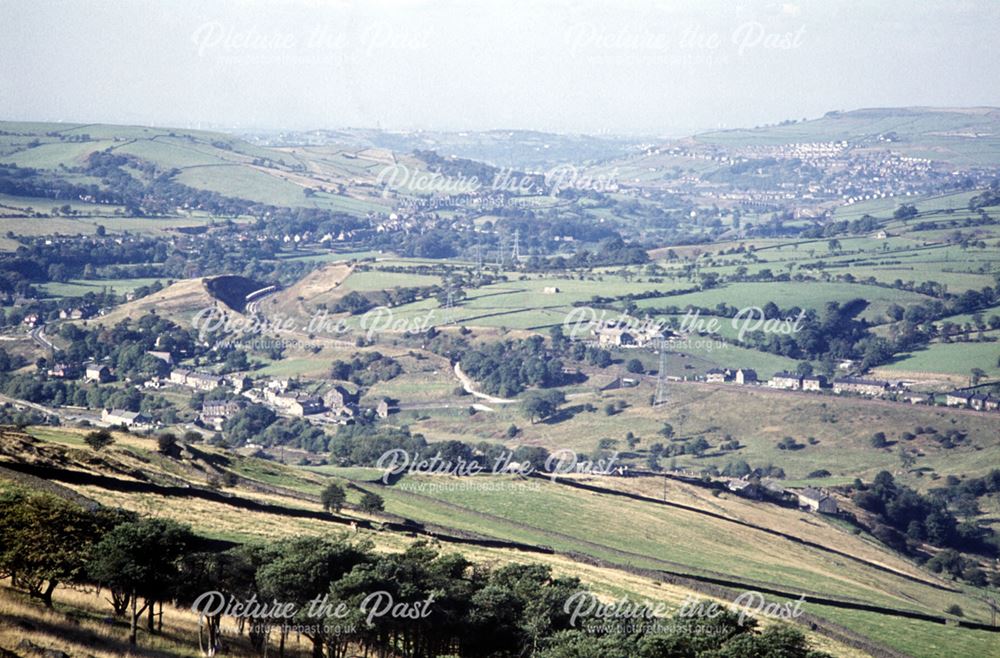 View from Ecclespike nr Chapel en le Frith with New Mills in the distance, c 1980s