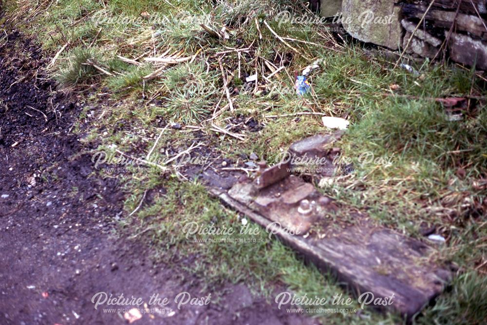 Old Sleeper and Rail Bed of CHPR, near top of incline, Whaley Bridge, 1975