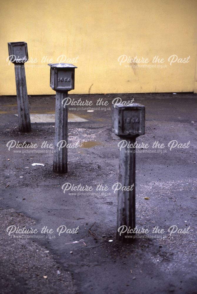 Bollards at Midland Railway Station, Station Road, Buxton, 1985