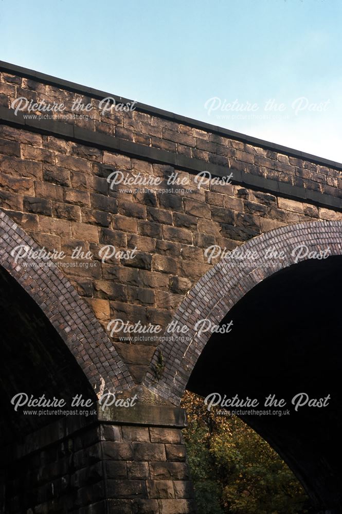 Close up of Railway Viaduct (Romiley Line), New Mills, 1975