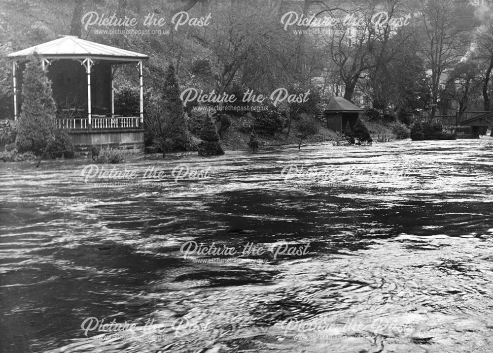 Bandstand and Floods on River Derwent, Matlock Bath, c 1965 ?