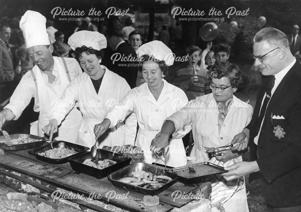 Catering Staff Cooking Hot Dogs at Unknown Event, Matlock?, c 1960s