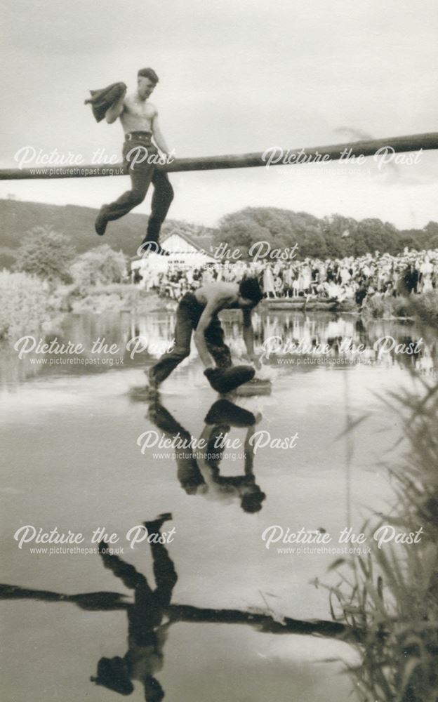 Carnival Slippery Pole over the River Wye, The Park, Bakewell, 1948