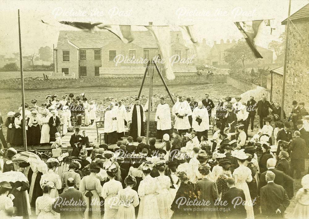 Laying Foundation Stone, St. Mary's Church, Buxton Road, Chinley, 1907