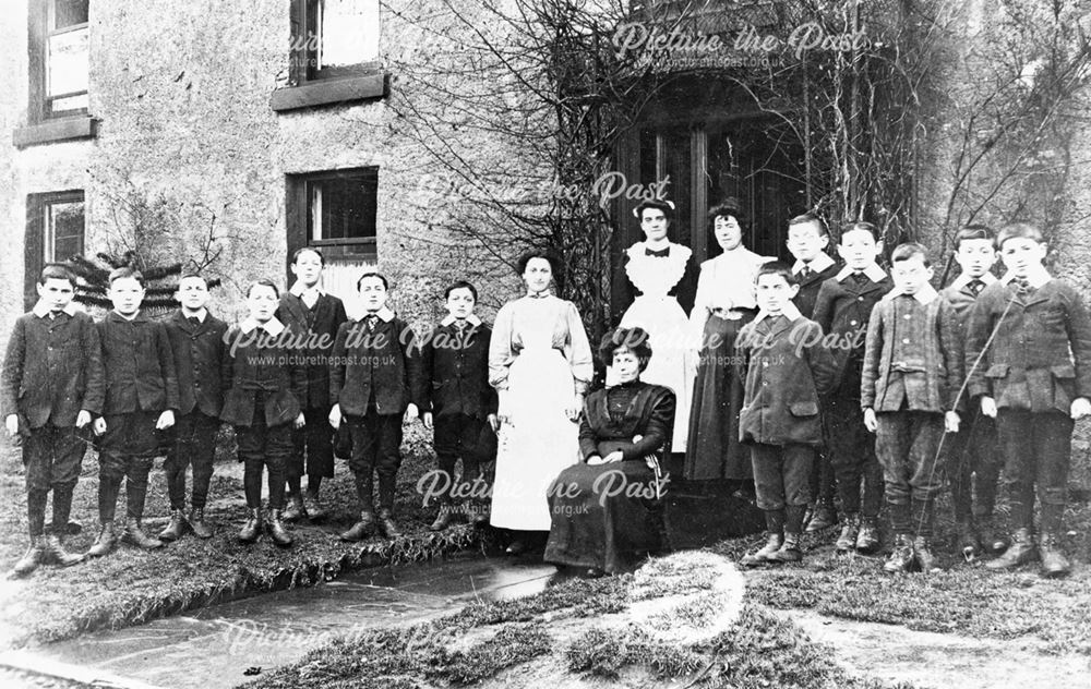 Boys and Staff at the Jews Holiday Home, Ainsworth Cottages, New Smithy, Chinley, c 1900s