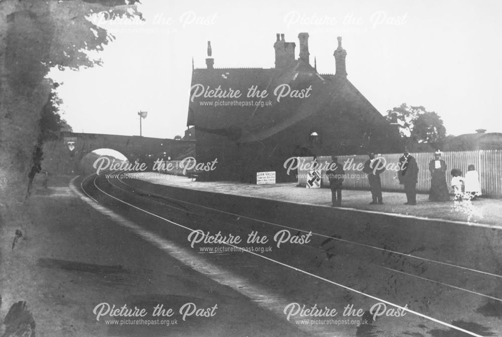 'Down' Platform Showing Travellers at Chinley Railway Station, Cracken Close, Chinley, c 1866