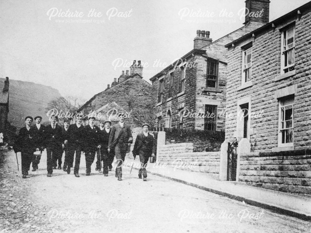 Lads Club Setting off down Green Lane, Chinley, c 1900s