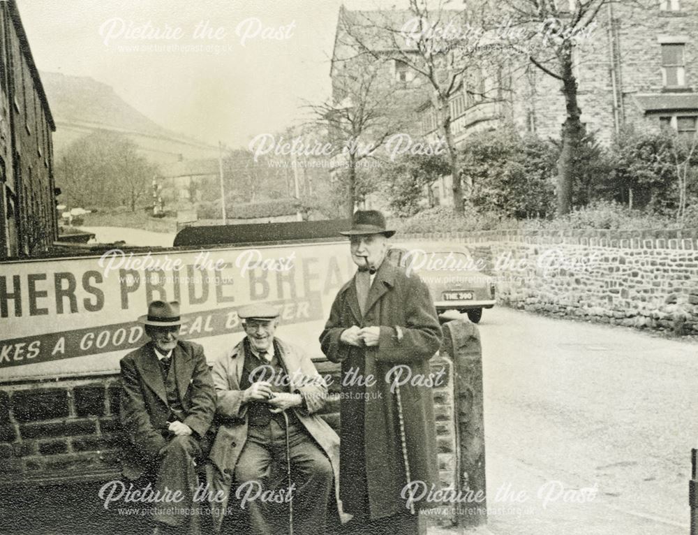 Mr Sharp, Mr Fiddler and Mr Workman on Green Lane, Chinley, c 1950s