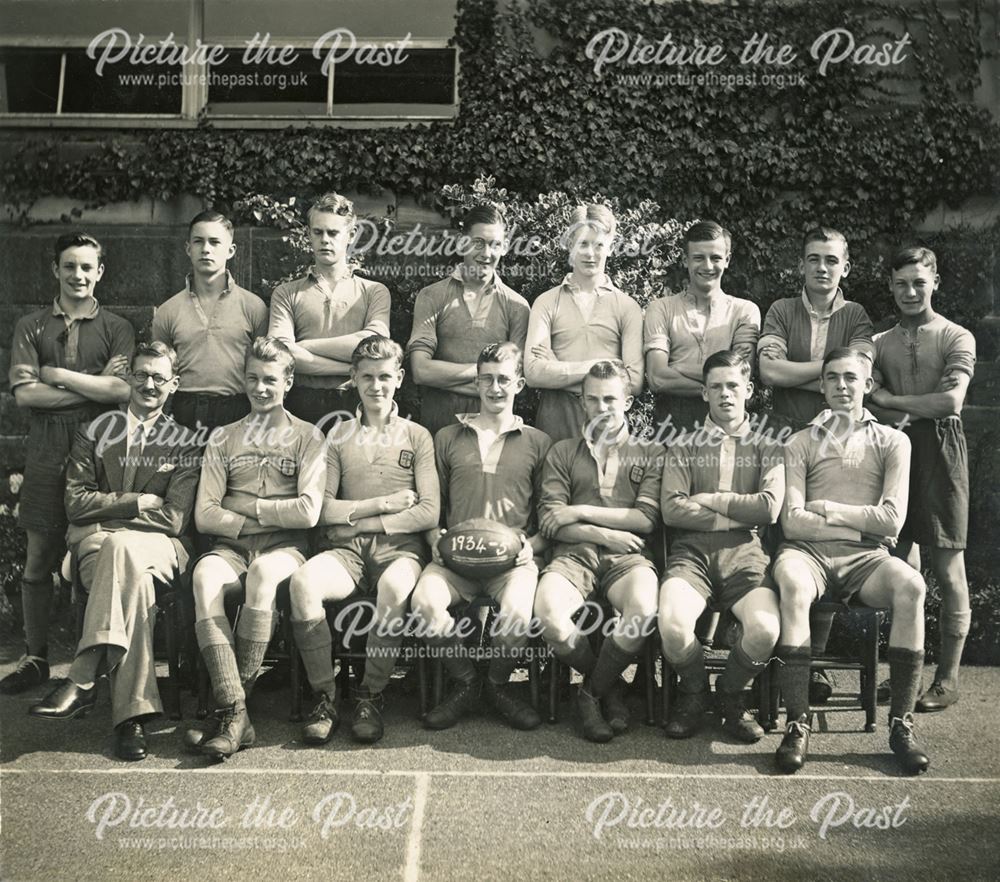 Earnest Bailey Grammar School Rugby Team, New Street, Matlock, 1934-35