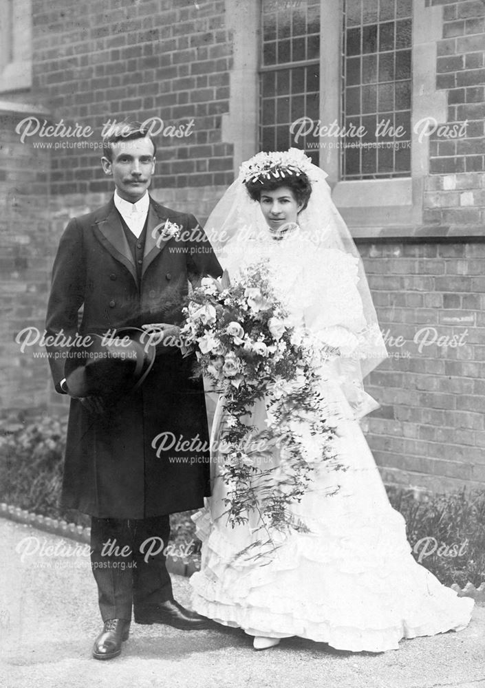 Unidentified Wedded Couple Outside of a Church, Derby, c 1900