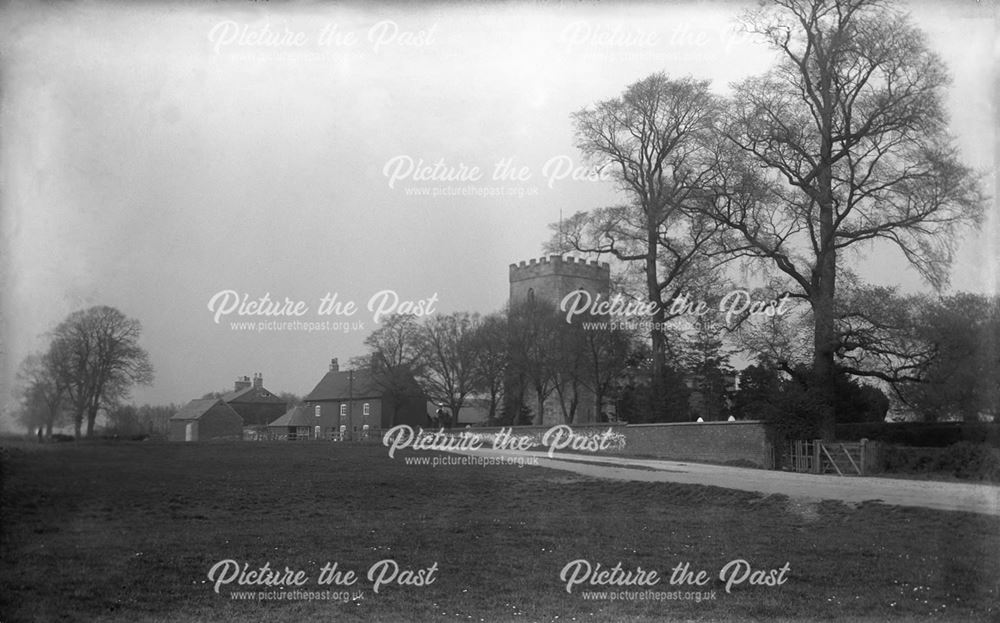 St Chad's Church and cottages, Church Wilne, c 1914
