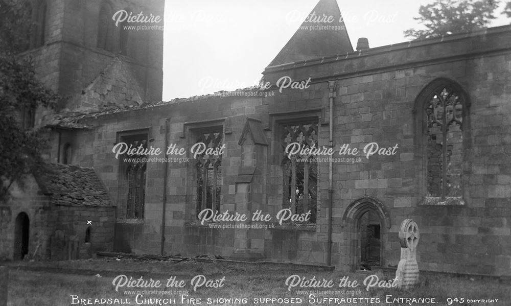 All Saints' Church after fire, Breadsall, 1914