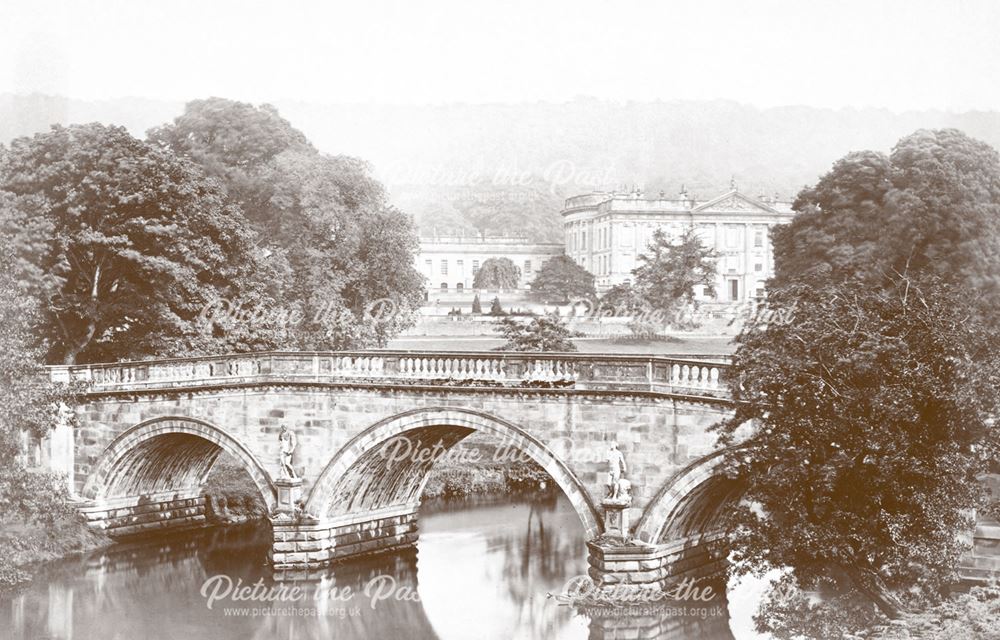 Chatsworth House and Bridge, Chatsworth, c 1880s