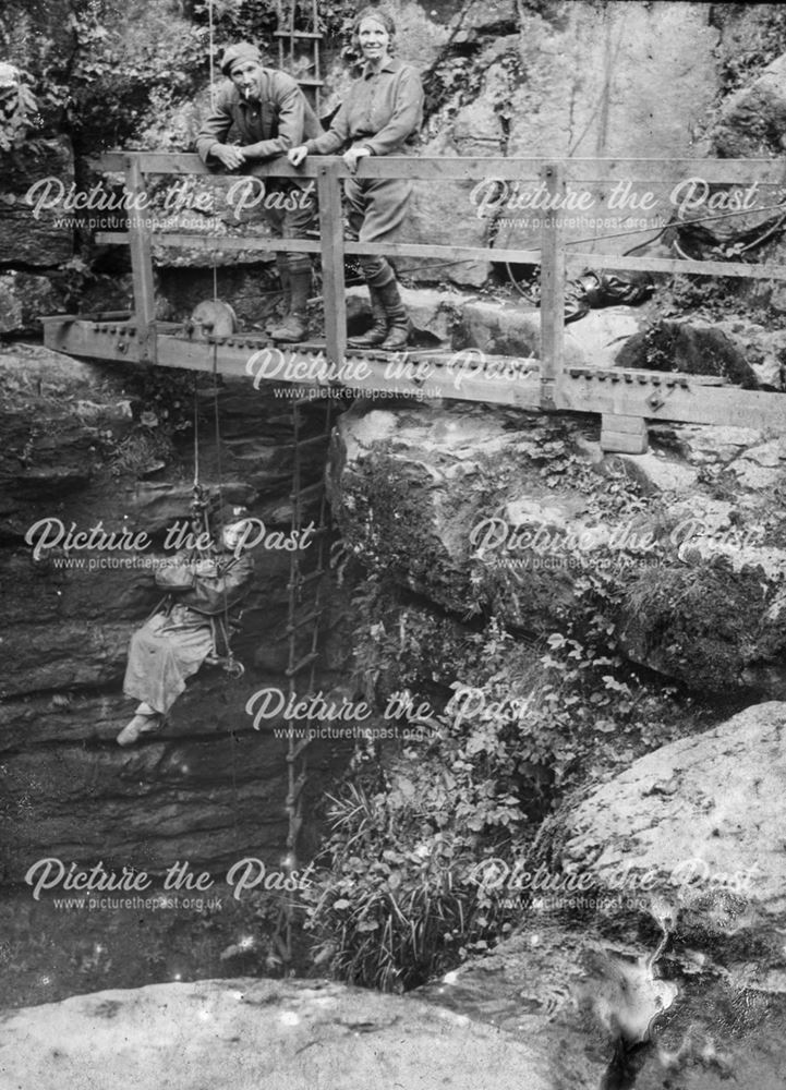 Cavers on the gantry for an early winch meet, c 1900