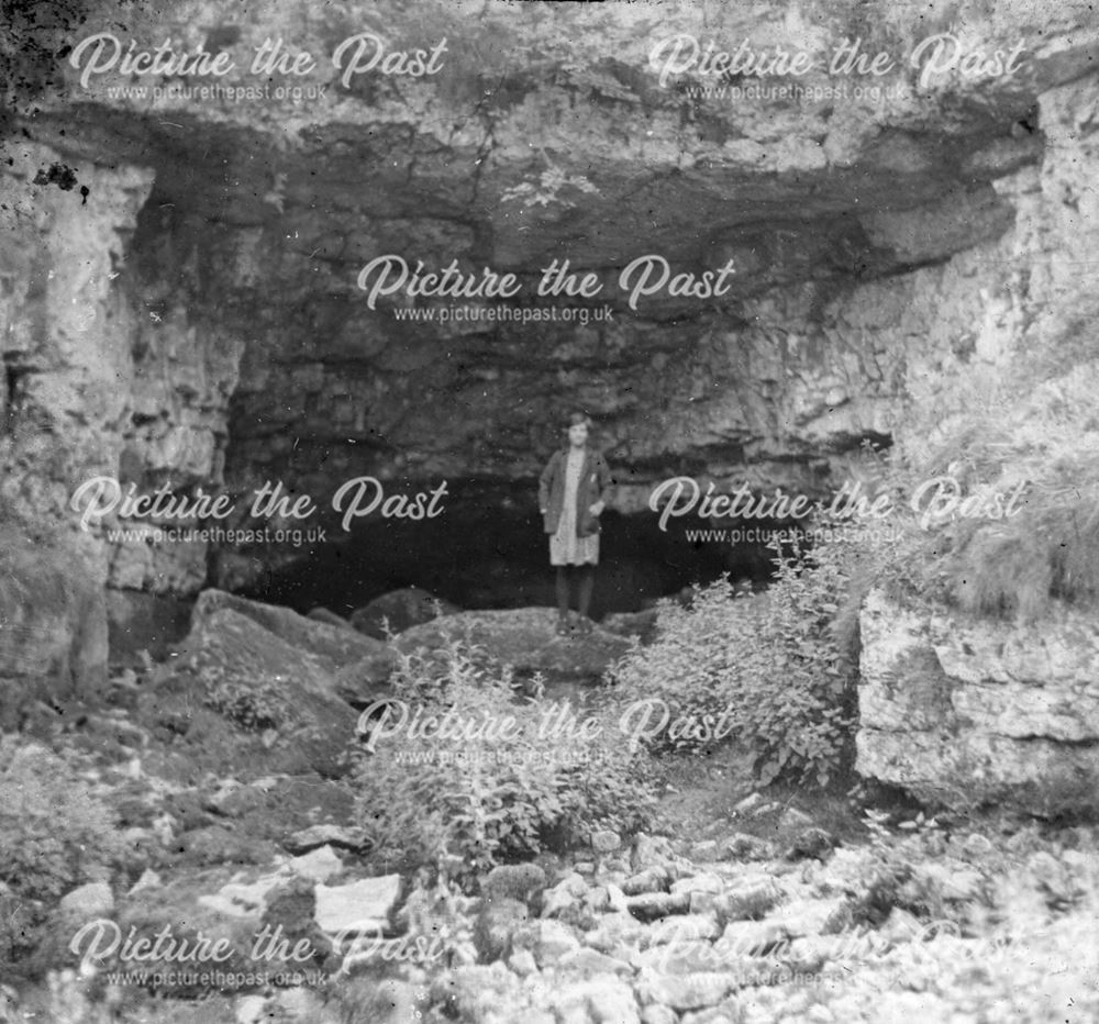 Entrance to Lathkill Head cave, Monyash, c 1900