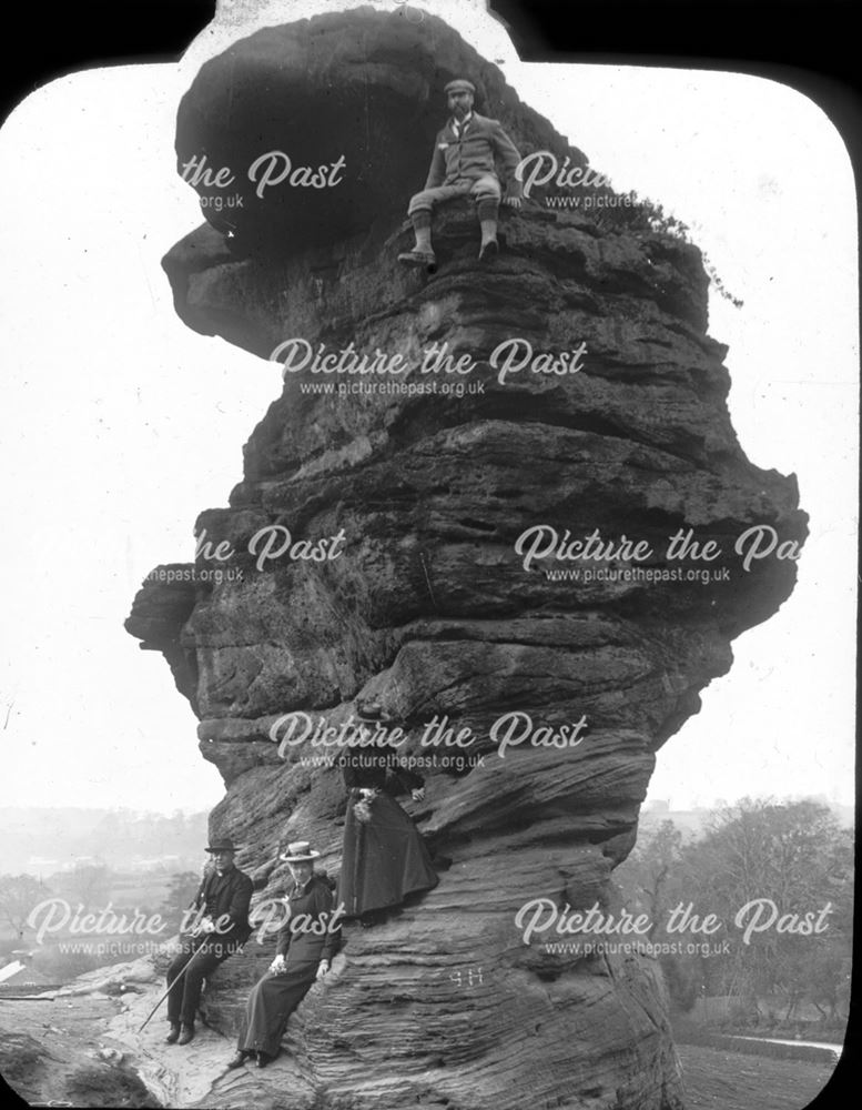 Tourists and climber on the Hemlock Stone, Beeston, c 1900