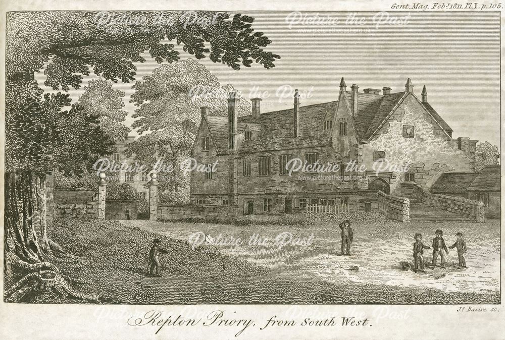 Repton Priory from southwest, Willington Road, Repton, 1811