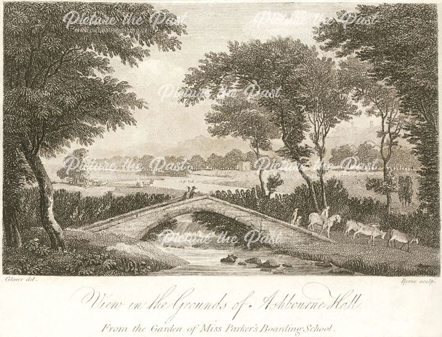 View in the grounds of Ashbourne Hall, Cockayne Avenue, Ashbourne, c 1800?