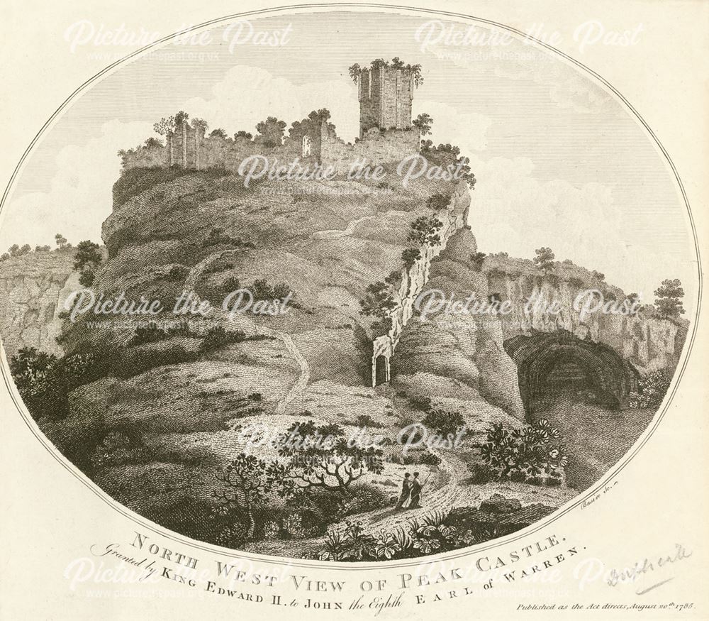North west view of Peak (Peveril) Castle, Castleton, 1785