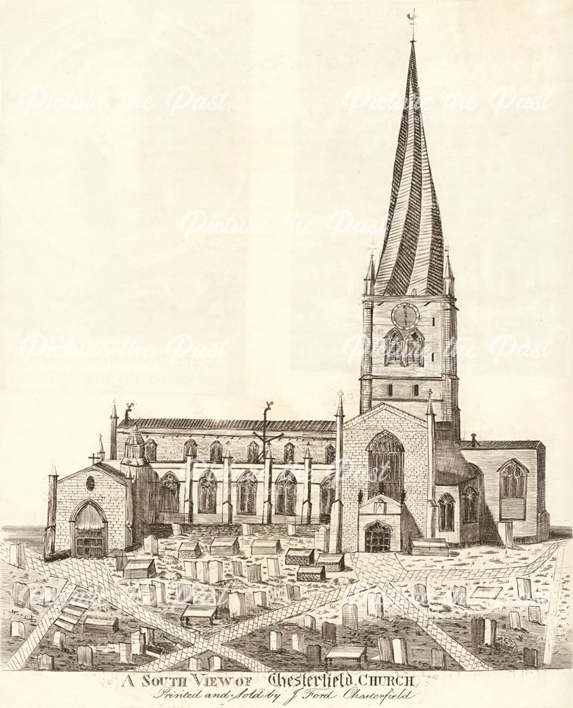 South view of Chesterfield Church, St Mary's Gate, Chesterfield, c 1800?