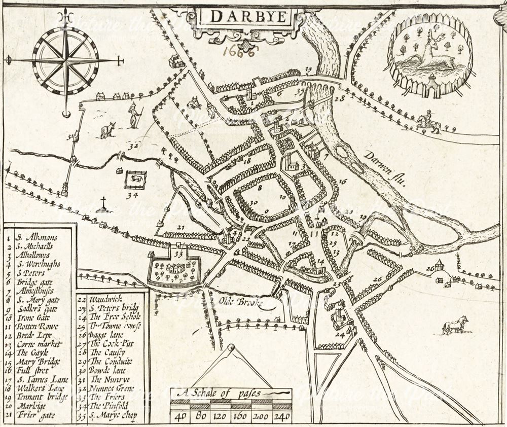 Map of andquot;Darbyeandquot; (Derby), 1666