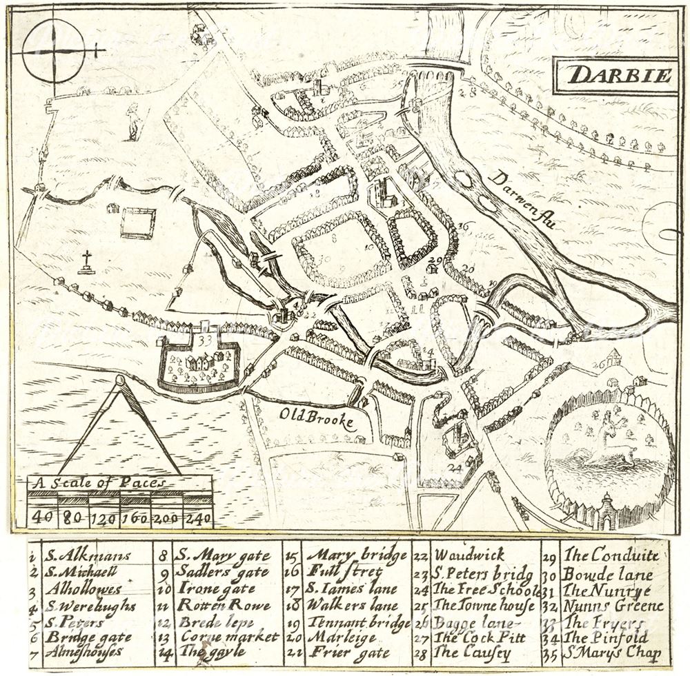 Map of andquot;Darbyeandquot; (Derby), c 1650?