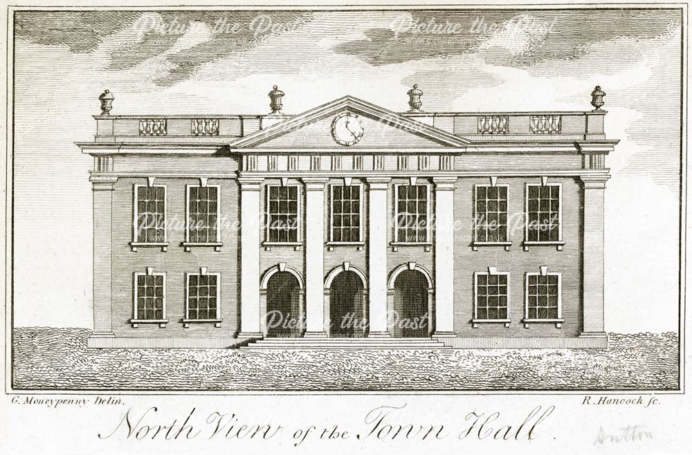 North view of the Guildhall 'Town Hall', Market Place, Derby, c 1750s?