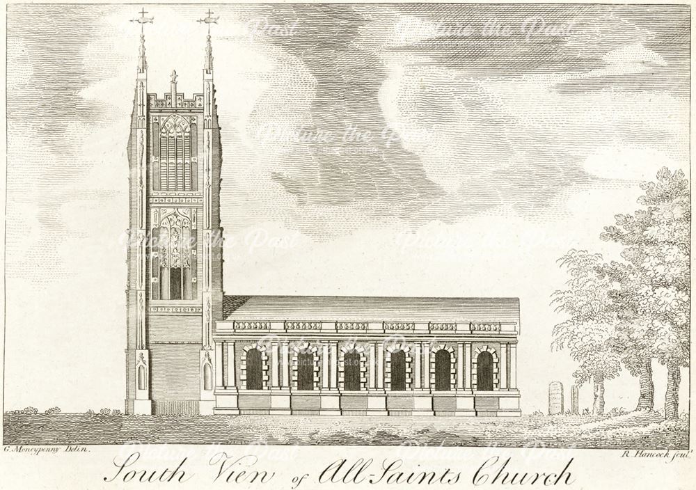 South view of All Saint's Church (Derby Cathedral), Iron Gate, 1750?