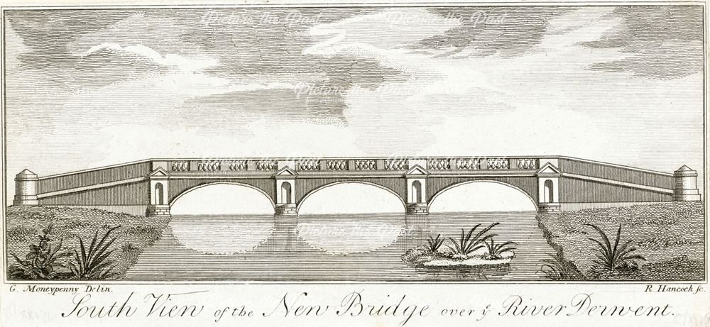 The new St Mary's Bridge over the River Derwent, Bridge Gate (now St Alkumd's Way), c 1796
