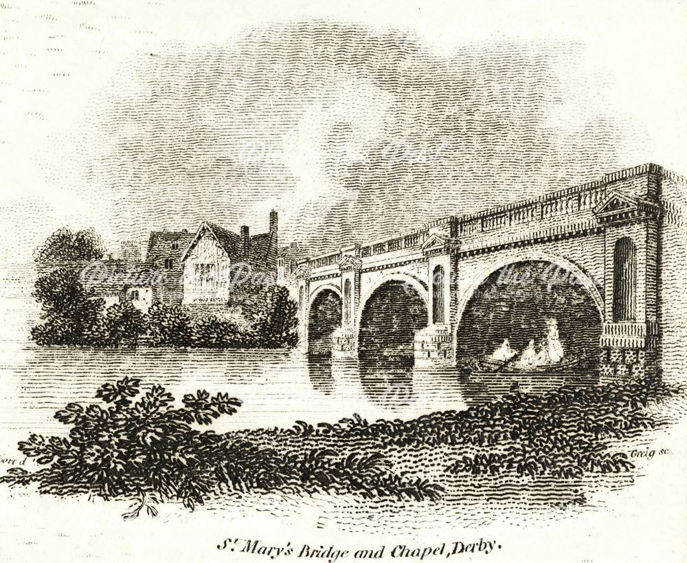 St Mary's Bridge Chapel and Bridge over the River Derwent, St Mary's Bridge, c 1800