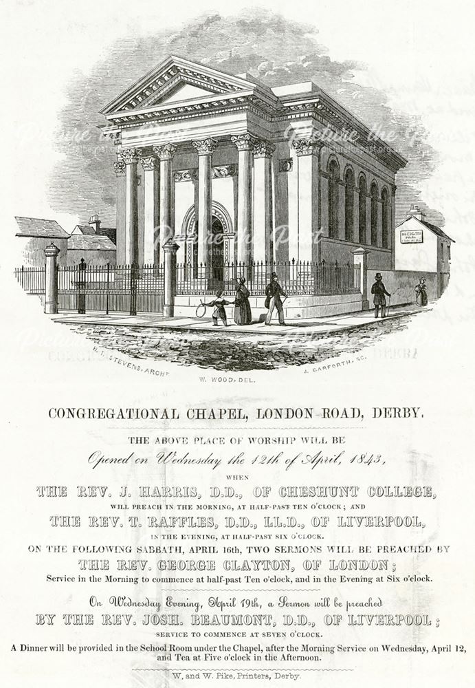 Advertisement for the opening of the Congregational Church,  London Road, c 1843