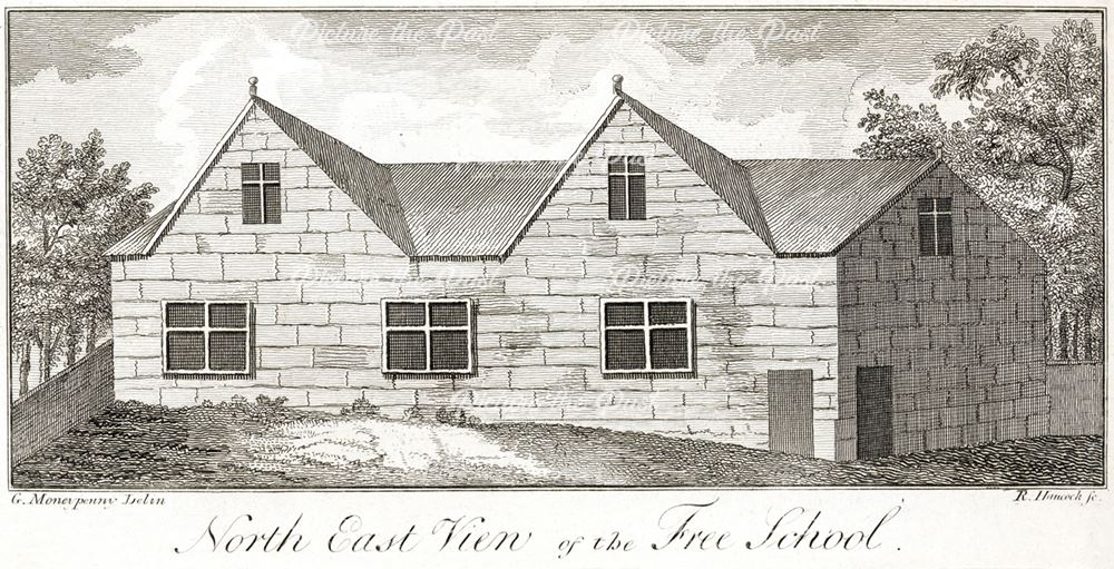 Northeast view of Derby Grammar (Free) School, St Peter's Churchyard, c 1791