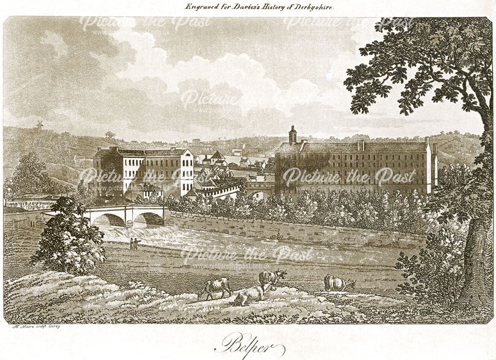 View of Stutts Mills and Bridge Foot from across the River Derwent, Belper, c 1800?