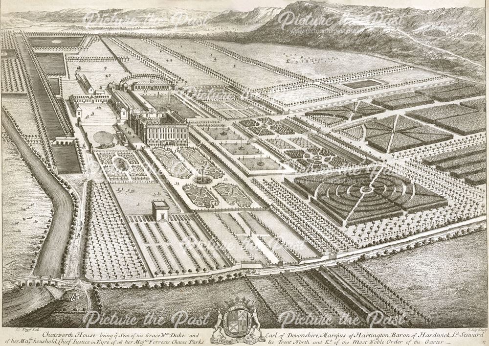 Aerial view of Chatsworth House and ornamental gardens, c 1709?